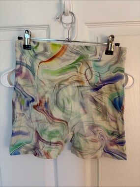 Multicolor Swirl Ribbed Bike Shorts - Women